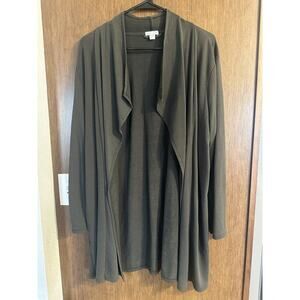 Luxe Tencel Pure Jill Green Cardigan Sz Large Petite Open Stretch Comfort Soft